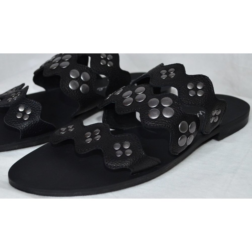 Matisse Wide Eyed Studded Leather Slide Sandals Black 9M - Picture 3 of 11